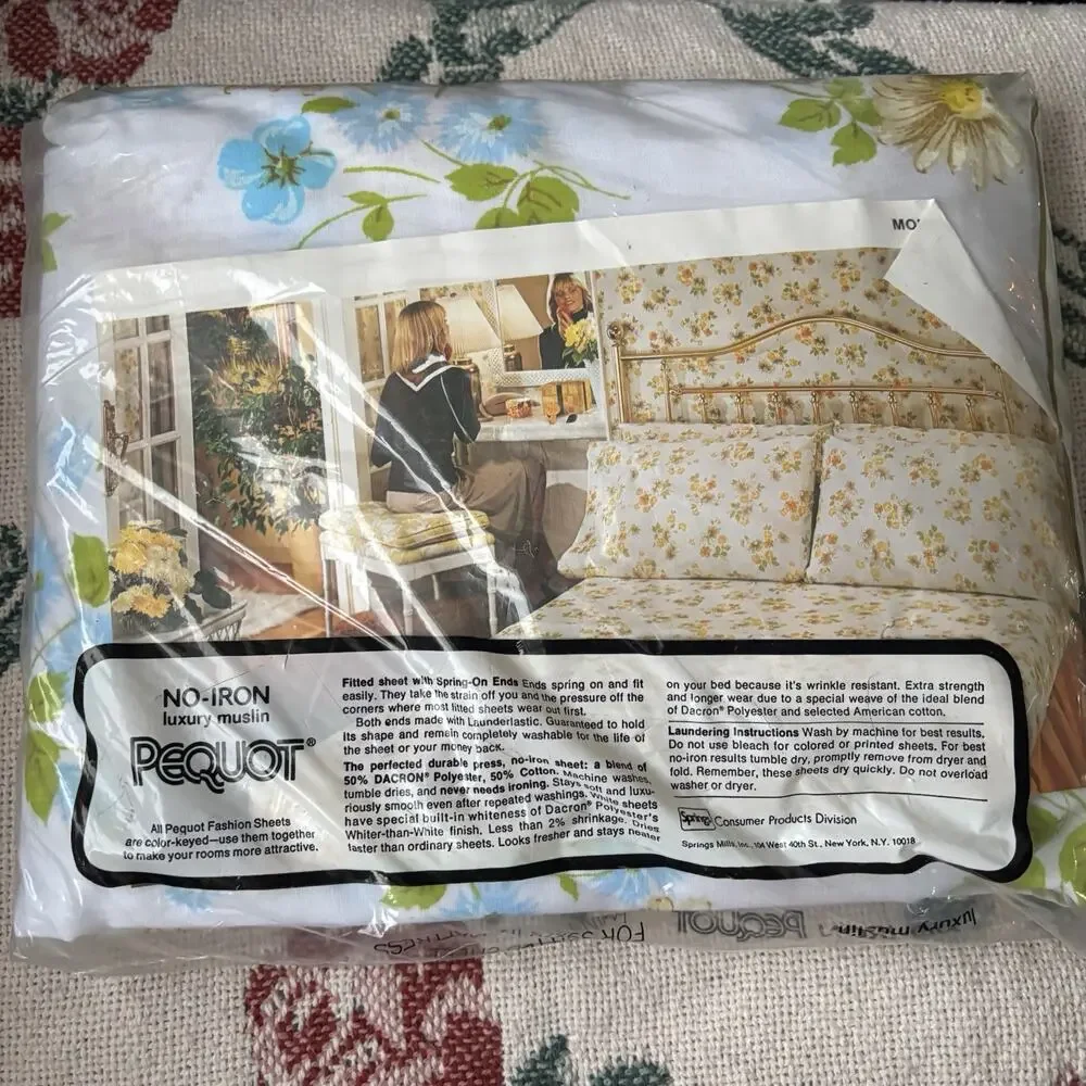 Vintage Pequot‎ No-Iron Luxury Muslin Twin FittedSheet FloralDead Stock